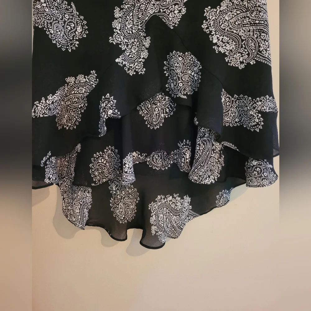 Milano Black and White Ruffled Trumpet Midi Skirt - Picture 2 of 5